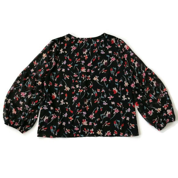 Madewell Peasant Blouse Top Silky Crepe Floral - Picture 2 of 6
